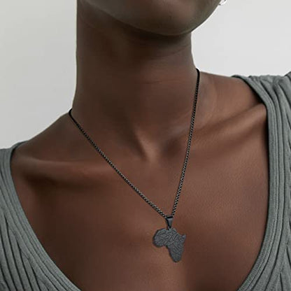 GOLDCHIC JEWELRY Africa Map Necklace for Men, Stainless Steel African Tribal/Egyptian Eye of Horus/I LOVE AFRICA/Elephant Map Hiphop Jewelry Unisex with 22'+2'Adjustable Chain - color: Africa Map - Black, style: No Customization