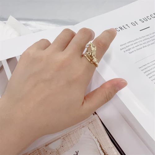 Trendy CZ Hand Open Rings for Women Unique Design Cubic Zirconia Crystal Dainty Adjustable Finger Comfort Fit Eternity Ring Promise Love Friendship Wedding Band Charm Jewelry for Her Girlfriend - color: Gold