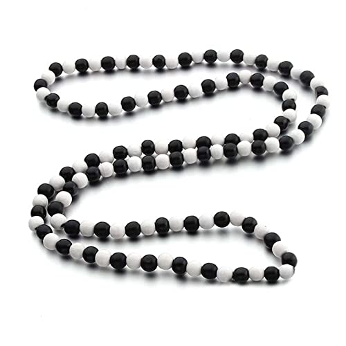 COLORFUL BLING 8MM Natural Wood Bead Necklace Africa Wooden Chain Statement Unisex Chunky Strand Necklaces Hip Hop Jewelry - color: white black