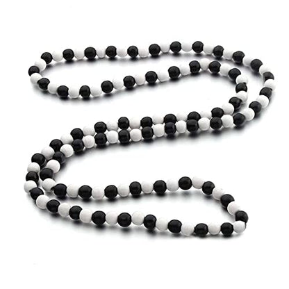 COLORFUL BLING 8MM Natural Wood Bead Necklace Africa Wooden Chain Statement Unisex Chunky Strand Necklaces Hip Hop Jewelry - color: white black
