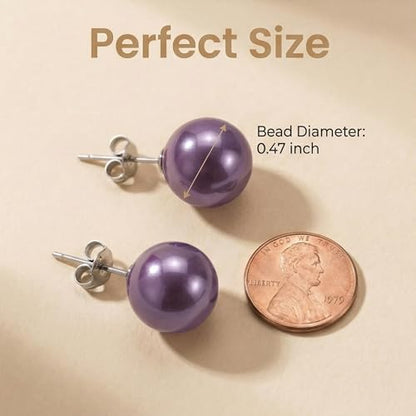 Pearl Stud Earrings Multicolor Shell Beads Pearl Hypoallergenic Stud Earrings Ocean Shell Pearl Jewelry - color: Purple
