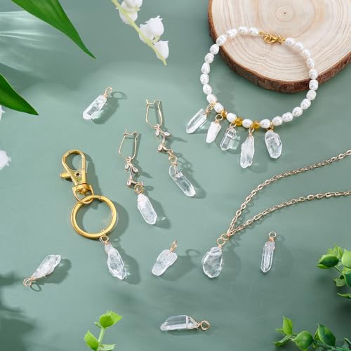 AHANDMAKER 30pcs Natural Quartz Crystal Pendant, 1 Inch Golden Copper Wire Wrapped Gemstone Charm Knotting Crystal Beads Column Drop for Earring Necklace Jewelry Making, Hole 2.8mm