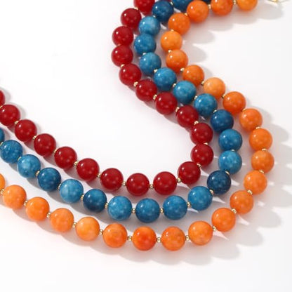 Colorful Beaded Necklace for Women Boho Statement Chunky Necklace Natural Stone Beads Gemstone Choker Necklaces Handmade Summer Beach Jewelry - color: Beige