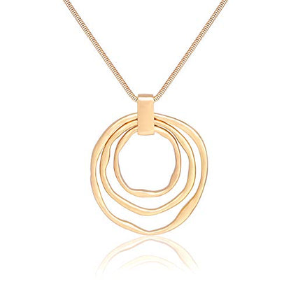 NVENF Long Sweater Chain Double Circle Pendant Necklace Bold Snake Chain Women Statement Necklace - color: E Gold triple