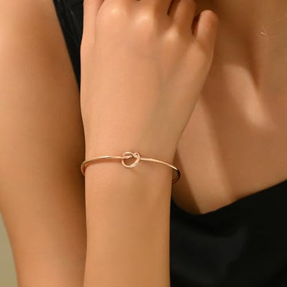 Gold Bracelets for Women, 18K Gold Plated Cubic Zirconia Bangle Bracelets Stainless Steel Eternity Crystal Oval Bracelet Cuff Bracelets for Women Jewelry - color: Knot-Rose Gold