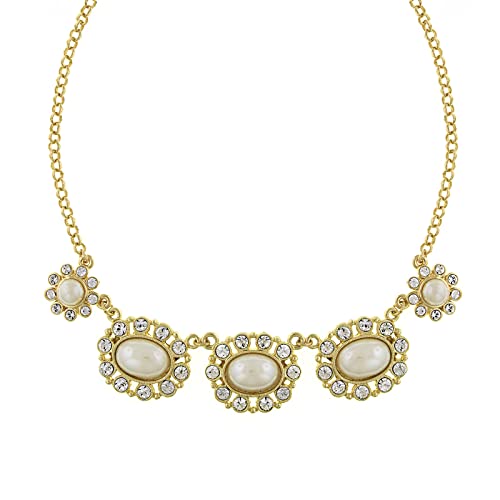 1928 Jewelry Women's Gold Tone Faux Pearl And Crystal Collar Necklace 16" + 3" Extender