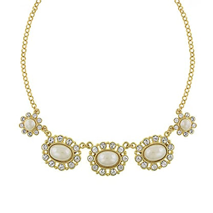 1928 Jewelry Women's Gold Tone Faux Pearl And Crystal Collar Necklace 16" + 3" Extender