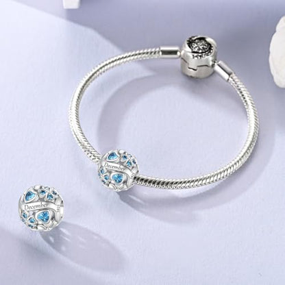LNQOBU 925 Sterling Silve Lucky Birthstone Charm for Bracelets, With 5A Cubic Zirconia Birthday Charms Dangle Pendant Bead for Pandora Bracelets and Necklaces - color: L1-December