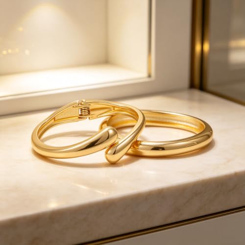 Gold Bangle Bracelets for Women Cuff Stackable Waterproof Non Tarnish Bracelet Stack Silver Plated 14k Chunky Bangles Jewelry Set for Woman - style: Style 10