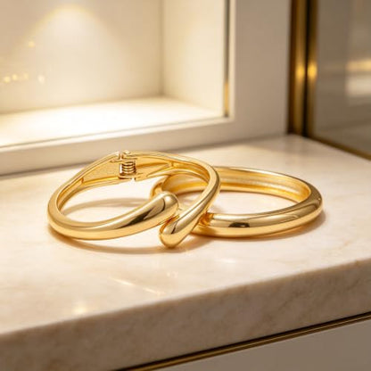 Gold Bangle Bracelets for Women Cuff Stackable Waterproof Non Tarnish Bracelet Stack Silver Plated 14k Chunky Bangles Jewelry Set for Woman - style: Style 10