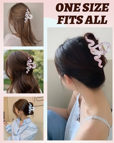 4PCS Large Claw Clips for Thick Hair, Large Acrylic Hair Clips | Modern Marble Geometric Design, Non-Slip Secure Hold for Long Hair, Buns, Updos and Everyday Styling - color: Wave-Silver + Rose Pink + Purple + Blue