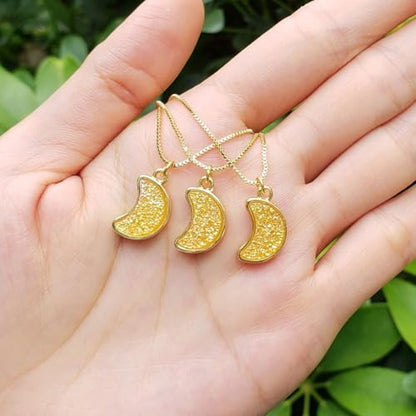 Adabele Natural Druzy Necklace Small Tiny Moon Gemstone Pendant 18 inch Sparkly Agate Stone Crystal Women Jewelry Tarnish Resistant Stainless Steel/Gold Plated Chain - color: Golden champagne druzy - gold plated