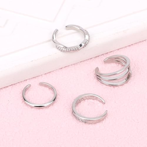 Mikovivi 4pcs Adjustable Toe Rings for Women, Open Toe Rings Set Simple CZ Triple Twist Crystal Band Elegant Summer Beach Foot Jewelry - color: Silver