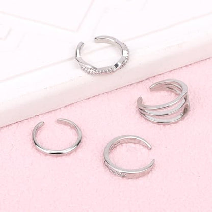 Mikovivi 4pcs Adjustable Toe Rings for Women, Open Toe Rings Set Simple CZ Triple Twist Crystal Band Elegant Summer Beach Foot Jewelry - color: Silver