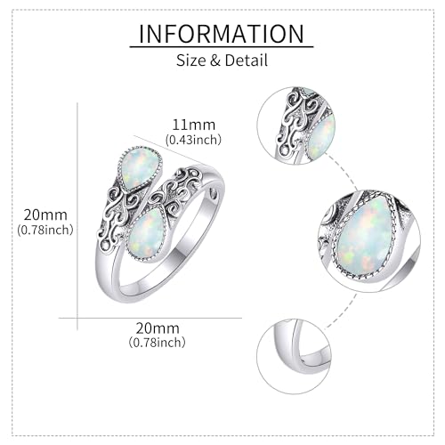 Ring for Women Sterling Silver Adjustable Band Open Rings Jewelry Gifts for Girls - style: Opal