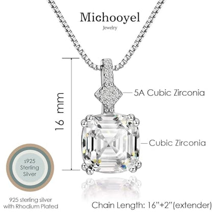 Michooyel S925 2ct Cubic Zirconia/Morganite Asscher Cut Pendant Necklace Sterling Silver Gemstone Necklace for Women - color: Cubic Zirconia