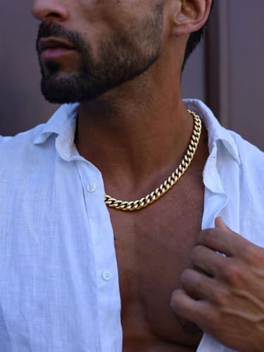 Stainless Steel Mens Cuban Link Chains, Daily Wear Hip Hop Miami Necklace | 3/6/9/12mm Silver/Gold Plated/Black necklace with Gift Box, No Tarnish, Sweatproof & Waterproof, Hypoallergenic Men Chains - color: 9mm-gold plated, size: 28 inch