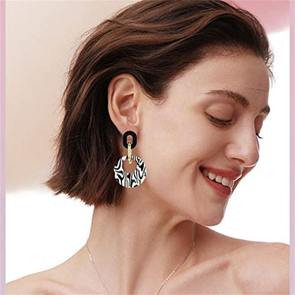 ONLYJUMP Exaggerated Geometry Earrings Acrylic Round Square Triangle Heart Dangle Earrings for Women Multilayer Bohemia Earrings Classic Retro Minimalist Earrings Statement Jewelry - color: Milk Acrylic