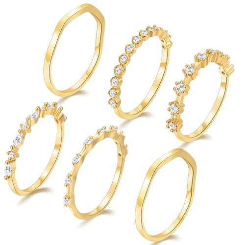 YEEZII Gold Rings for Women Non Tarnish, 14k Gold Plated Stacking Cubic Zirconia Thumb Rings, Dainty Stackable Gold Knuckle Rings Set Size 6-10 (Gold-A, 6.75-7)