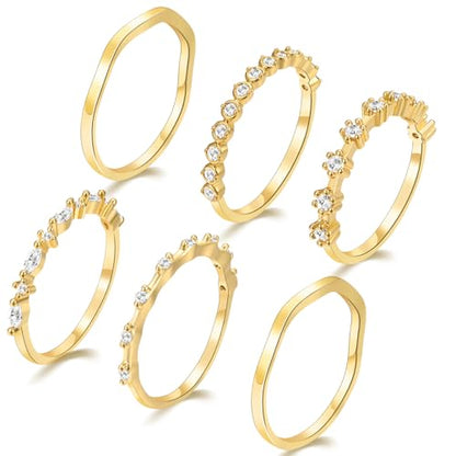 YEEZII Gold Rings for Women Non Tarnish, 14k Gold Plated Stacking Cubic Zirconia Thumb Rings, Dainty Stackable Gold Knuckle Rings Set Size 6-10 (Gold-A, 6.75-7)