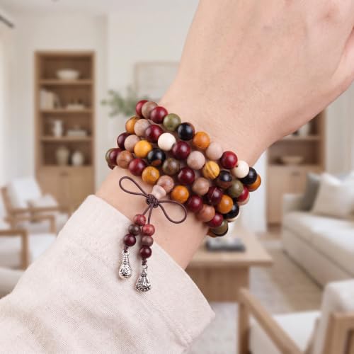 Handmade Mala Beads Bracelet 108 8mm Prayer Meditation Bracelet Sandalwood Elastic, Buddhist Beads, Prayer Mala Necklace for Men and Women Gifts - color: Colorful Beads