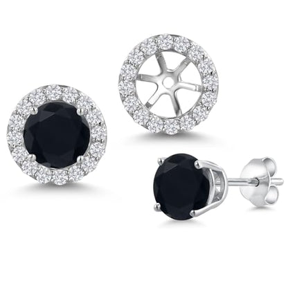 Gem Stone King 14K White Gold 6MM Round Gemstone Birthstone Stud Earrings with Removable Jackets and Lab Grown Diamond Accents | Gold Earrings For Women | Fine Jewelry Gift for Her Mom Women Wife - color: Onyx-December