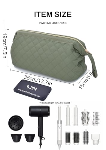 TeeYee Nylon Hair Tools Travel Bag for Dyson Airwrap Quilted Toiletry Bag | Travel Storage Bag for Shark Flexstyle/Curling Iron,Water-repellent,Wide-open,Well-structured,Heat-safe lining,001green - color: Green