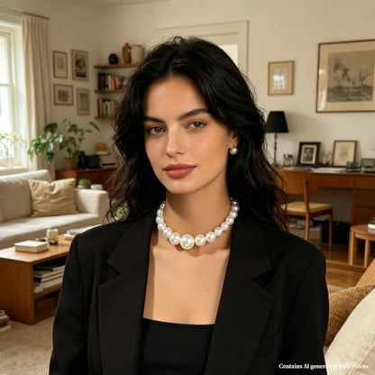 Chunky Pearl Necklace Earrings Set White Big Large Faux Pearl Pendant