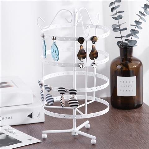 Sooyee Jewelry Holder,360 Rotating Earring Holder Organizer Jewelry Stand,4 Tiers 144 Holes Earring Display Stands for Selling,Metal Jewelry display,White - color: Metal White