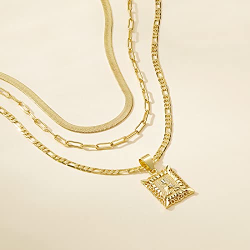 KissYan Gold Layered Initial Necklace Set for Women | 14K Gold/White Gold Plated Letter Pendant with Paperclip Snake Figaro Choker Chain, Alphabets from A-Z Jewelry Gifts - color: 3PCS, style: O
