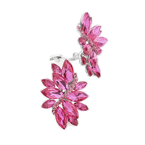 Rosemarie Collections Women's Dazzling Crystal Marquis Leaf Cluster Statement Clip On Earrings, 1.87" - style: Rose Pink Crystal Silver Tone
