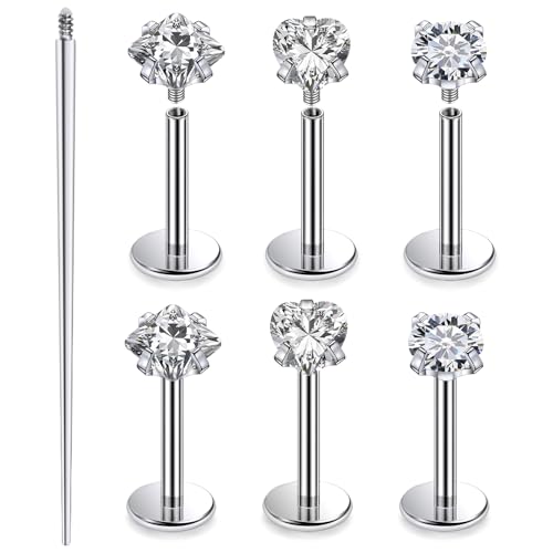 20G 18G 16G Astm F136 Titanium Internal Thread Flat Back Earrings Nose Studs Tragus Helix Conch Cartilage Lobe Earrings Medusa Labret Snake Bite Monroe Lip Ring Piercing Jewelry For Women Men - color: Clear, size: 16G-7MM Bar-CZ 3MM