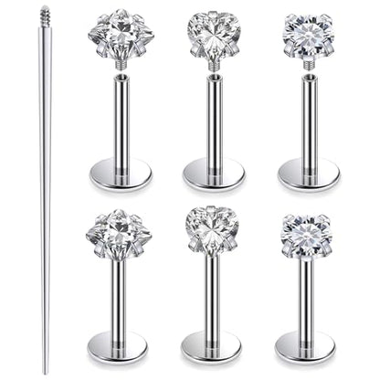 20G 18G 16G Astm F136 Titanium Internal Thread Flat Back Earrings Nose Studs Tragus Helix Conch Cartilage Lobe Earrings Medusa Labret Snake Bite Monroe Lip Ring Piercing Jewelry For Women Men - color: Clear, size: 16G-7MM Bar-CZ 3MM