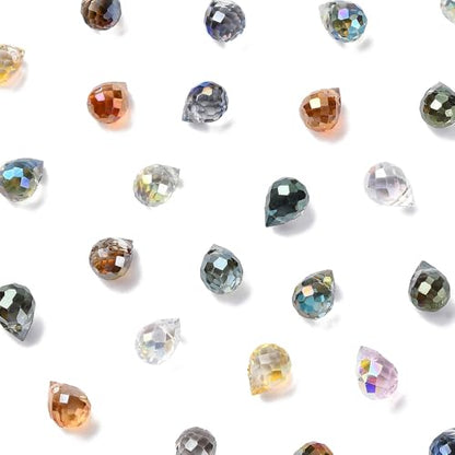 150Pcs Teardrop Glass Beads Electroplate Faceted Crystal Teardrop Beads Colorful Top Drilled Water Drop Charm Bead for Jewelry Making DIY Earring Bracelet Necklace - color: Mixed Color-F