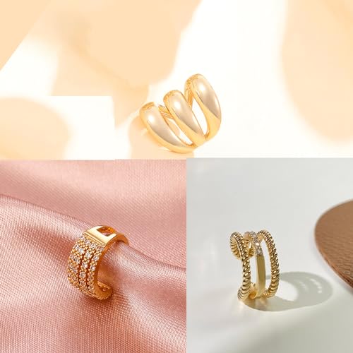 Rnivida 14K Gold Plated Ear Cuffs Single and Multi Band Earring Non Piercing,Various Styles Ear Wraps Earring,3Pcs,5Pcs - color: Gold-3Pcs