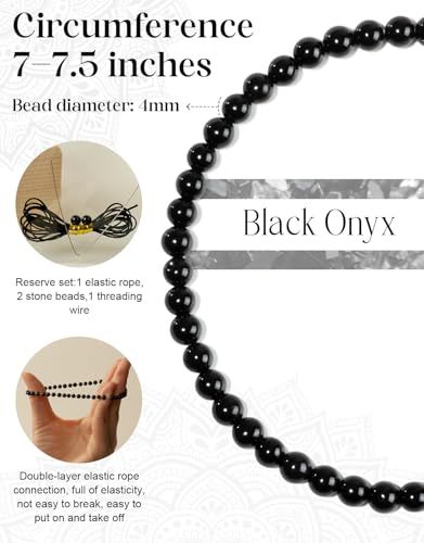 Natural Stone Beaded Bracelets for Men Women, 4mm 6mm 8mm | Healing Crystal, Protection Gemstone, Gift Packaging with Energy Card, Stretch Jewelry, Replacement Beads Included, 18 Stone - color: Black Onyx(Protection & Energy), size: 4mm