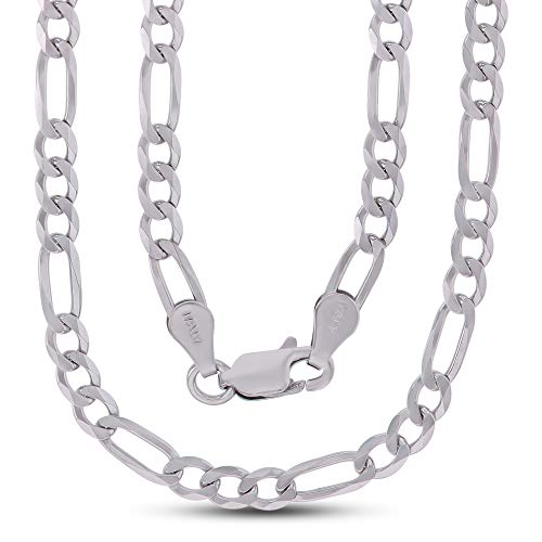 14K Gold or Rhodium Plated Silver Figaro Chain For Men | 1mm-13mm Thick | Solid 925 Figaro Italian Necklaces For Men - style: 3.50MM- White