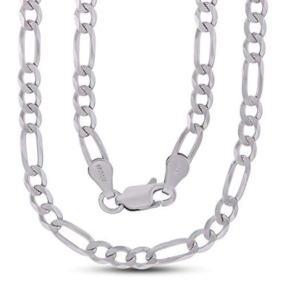 14K Gold or Rhodium Plated Silver Figaro Chain For Men | 1mm-13mm Thick | Solid 925 Figaro Italian Necklaces For Men - style: 3.50MM- White