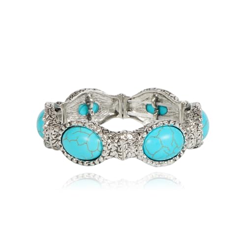 Turquoise Beaded Stretch Bracelets Bohemian Stackable Bracelets Y2K Summer Beach Bracelets Jewelry for Women - color: Silve-C