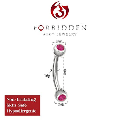 Forbidden Body Jewelry 16G Daith Earrings Surgical Steel Rook Eyebrow Earring Double Gem CZ Barbell Piercing Jewelry for Women Men - style: Hot Pink