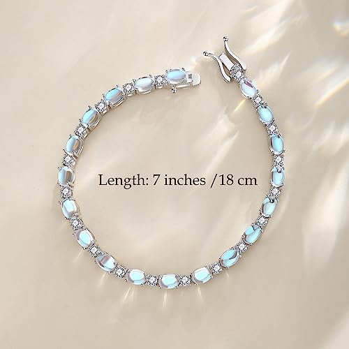 FANCIME Glamour Radiance Sterling Silver Birthstone Tennis Bracelets 7" | Charm Fine Jewelry Birthday Gifts for Women - color: Moonstone