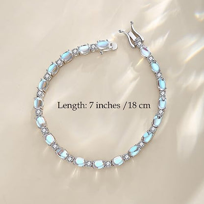 FANCIME Glamour Radiance Sterling Silver Birthstone Tennis Bracelets 7" | Charm Fine Jewelry Birthday Gifts for Women - color: Moonstone