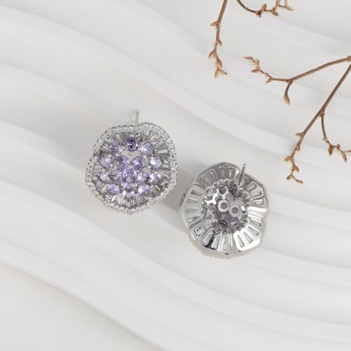 Crystal Flower Burst Stud Earirings - Big Sterling Silver CZ Cubic Zirconia Rhinestone Daisy Sunflower Floral Cluster Studs Bridal Wedding Party Prom Costume Jewelry for Bride Bridesmaids Women Birthstone Birthday Gift - color: Mauve