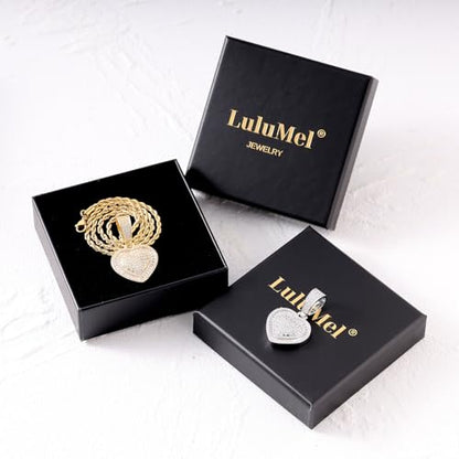 Lulu Mel Silver Heart Necklace 14K Gold Plated Heart Pendant Cubic Zirconia Necklace for Women Men, Iced Out Love Necklace Jewelry Gift Valentine's Day/Mother's Day/Christmas/Anniversary/Birthday Gift - color: Gold, style: Square Diamond Heart
