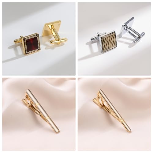 wynameleri Cufflink and Tie Clip Set for Men, 12 PCS Necktie Bars and Cuff Links Formal Business Dress Shirts Buttons Case Packed - color: T0408032