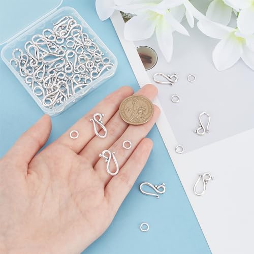 PH PandaHall 40 Sets S Ring Toggle Clasps Tibetan Silver S Hook Rings Jewelry Clasps Ring Clasp Connectors Jewelry Findings for Necklace Bracelet Making and DIY Crafts