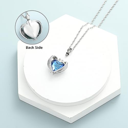 shajwo Cremation Heart Urn Necklace Ashes Jewelry for Women Men Keepsake Pendant Memorial Locket Ash Holder - color: Wing-G Blue
