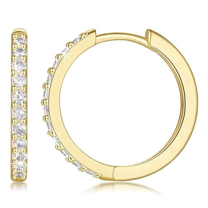NEARLAND 14K Gold Hoop Earrings for Women 14K Gold Earrings for Women | Small Gold Hoop Earrings for Women Round Cubic Zirconia Lightweight Gold Huggie Hoop Earrings for Women 12/14/16/20/25/30mm - size: 20mm