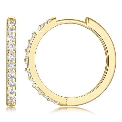 NEARLAND 14K Gold Hoop Earrings for Women 14K Gold Earrings for Women | Small Gold Hoop Earrings for Women Round Cubic Zirconia Lightweight Gold Huggie Hoop Earrings for Women 12/14/16/20/25/30mm - size: 20mm