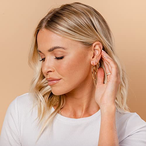 PAVOI 14K Gold Plated Hoop Earrings for Women - 2mm Thick Infinity Hoops - Lightweight Loop Earrings Set